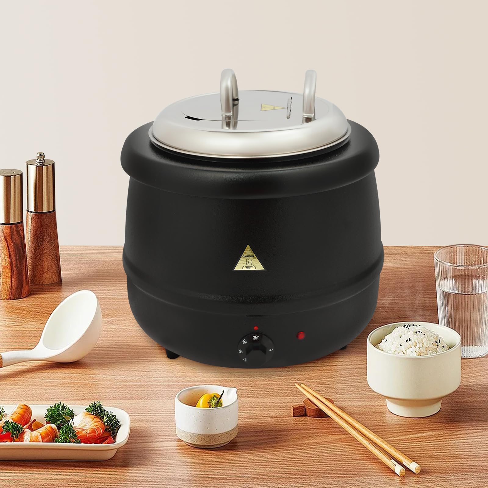 Casserole électrique 13 l Plage de température de 95-176 °F Noir | 400 W Cuisinière électrique en acier inoxydable pour grandes cuisines, restaurants, cafés, réunions de famille, fêtes