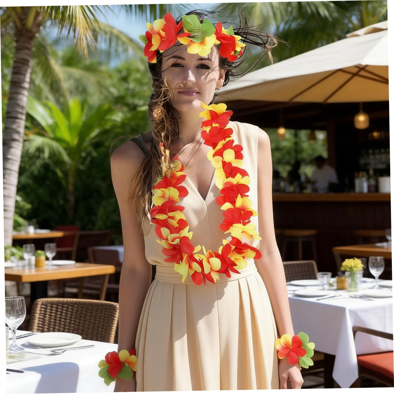 PartyKindom 1 Set Kit Completo con Ghirlande Cerchietti e Bracciali per Feste Estive e Tematiche con Fiori Colorati per e Spiaggia