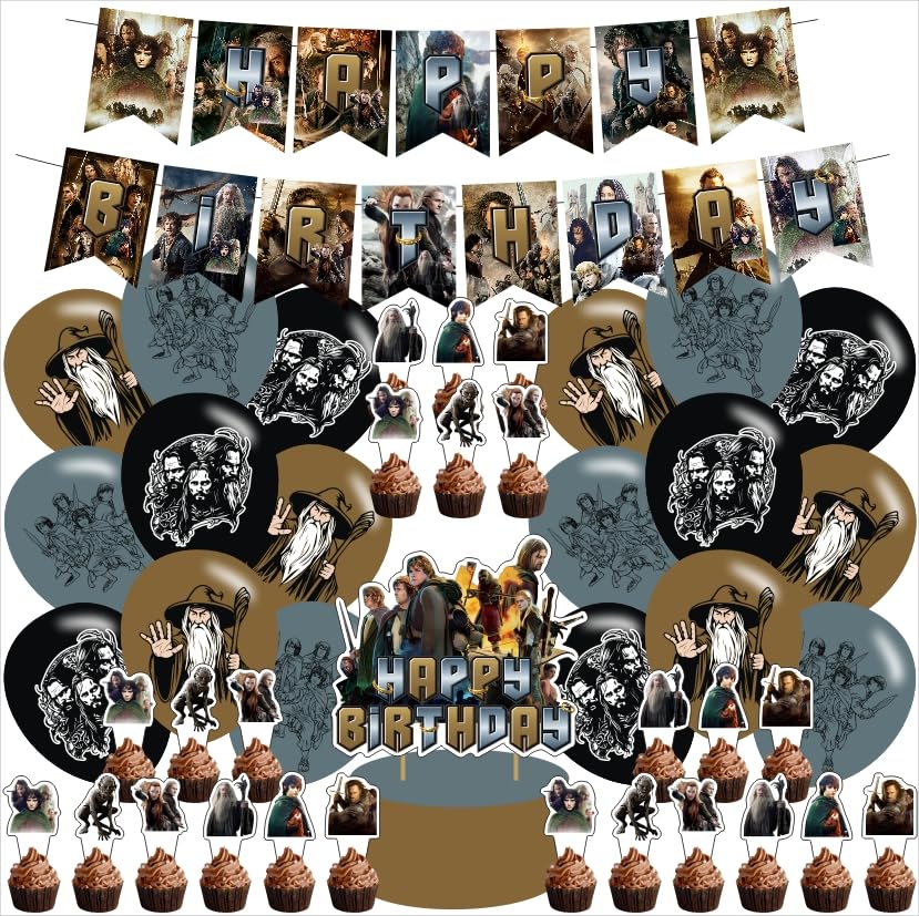 Rings birthday party supplies,Lord including cake topper, cupcake toppers, Banner, Latex Balloons,It is very suitable for Boys girl birthday party