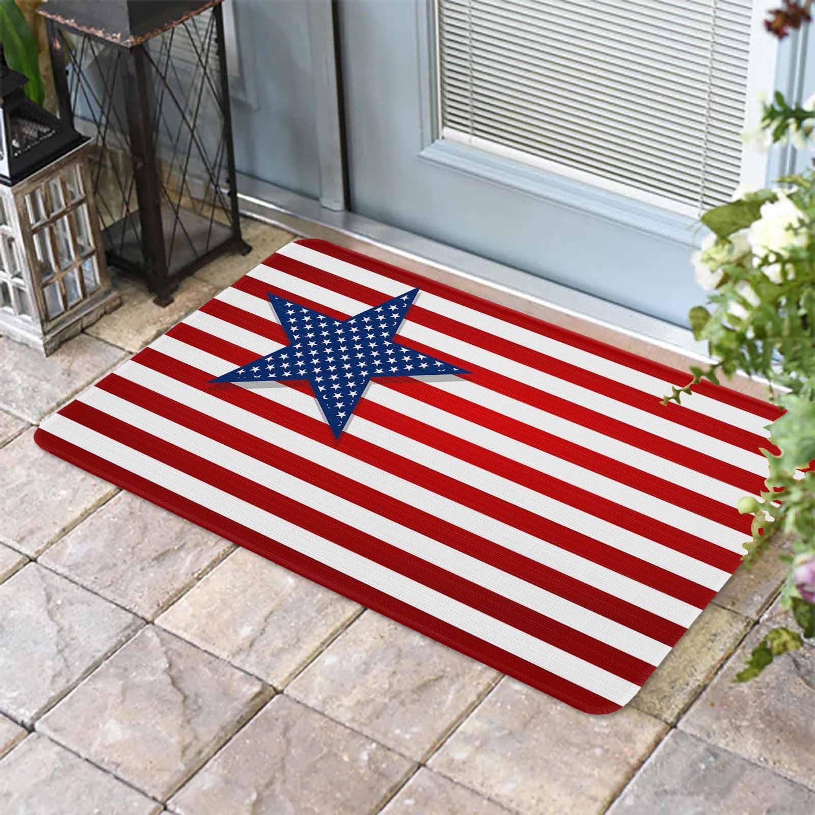 4th of July Door Mat Patriotic Stars American Flag Doormat Red White and Blue Stripes Independence Day Welcome Mat Non Slip Rubber Entryway Front Rug