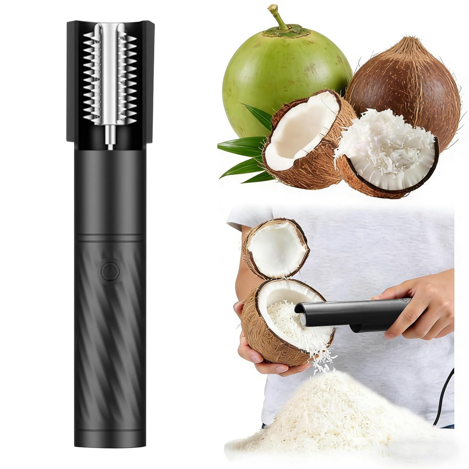 Rallador de Coco Eléctrico Inalámbrico Giratorio Antisalpicaduras de Mano