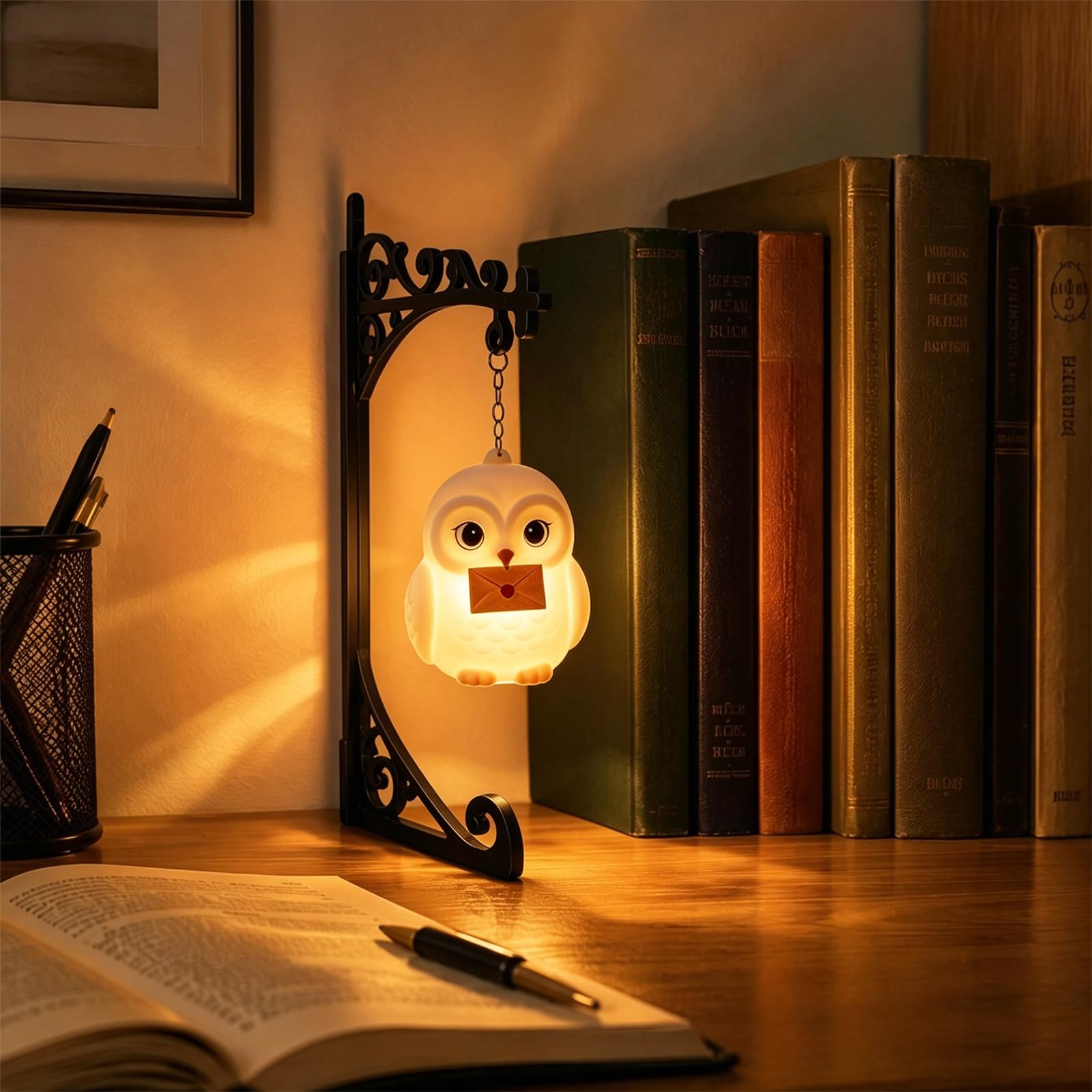 Owl Bookshelf Lantern, Vintage Book Nook Lamp with Warm LED Glow, White 3.94 Inch, 150.00x50.00x50.00mm - Image 9
