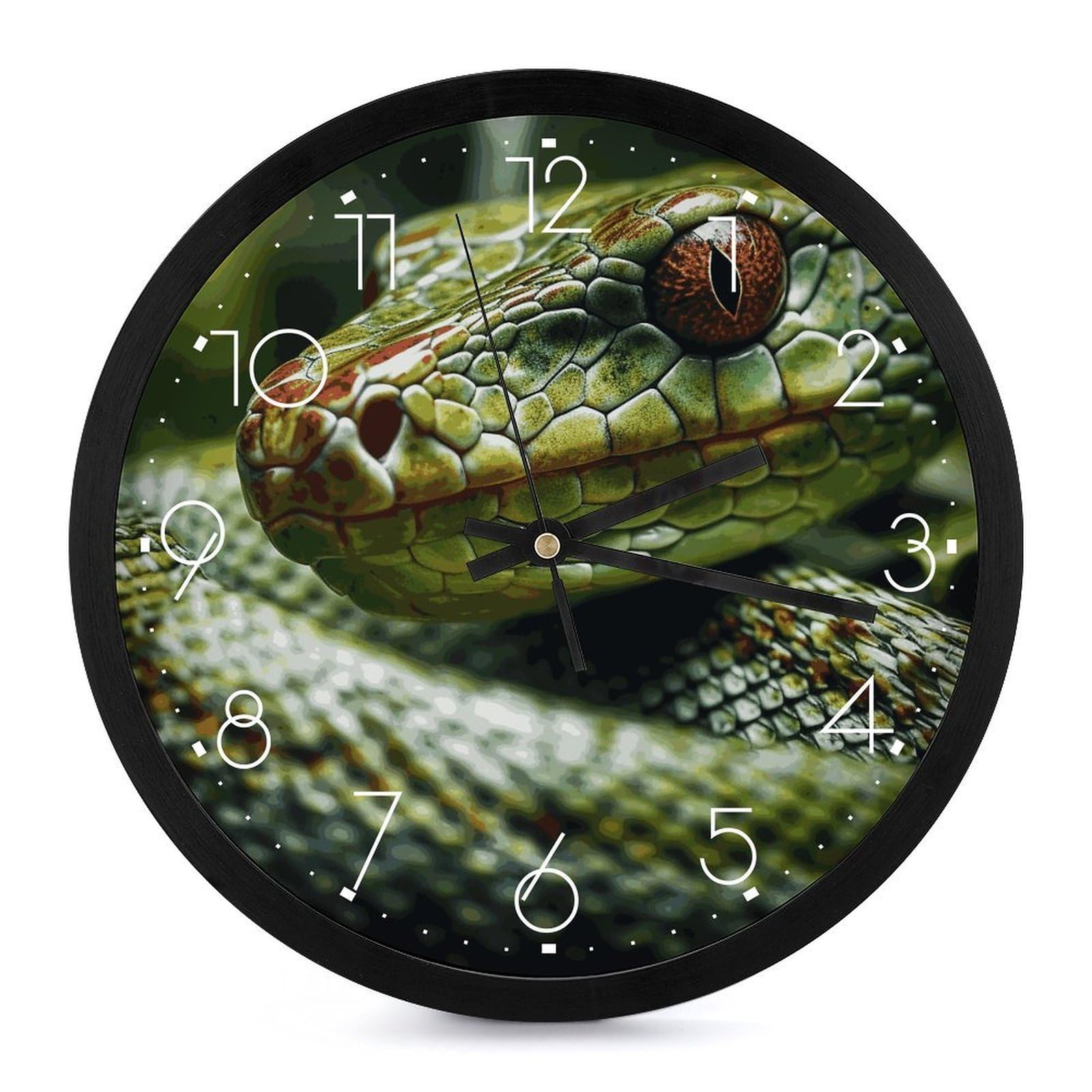 Horloge murale numérique décorative serpent vert ronde avec mécanisme silencieux