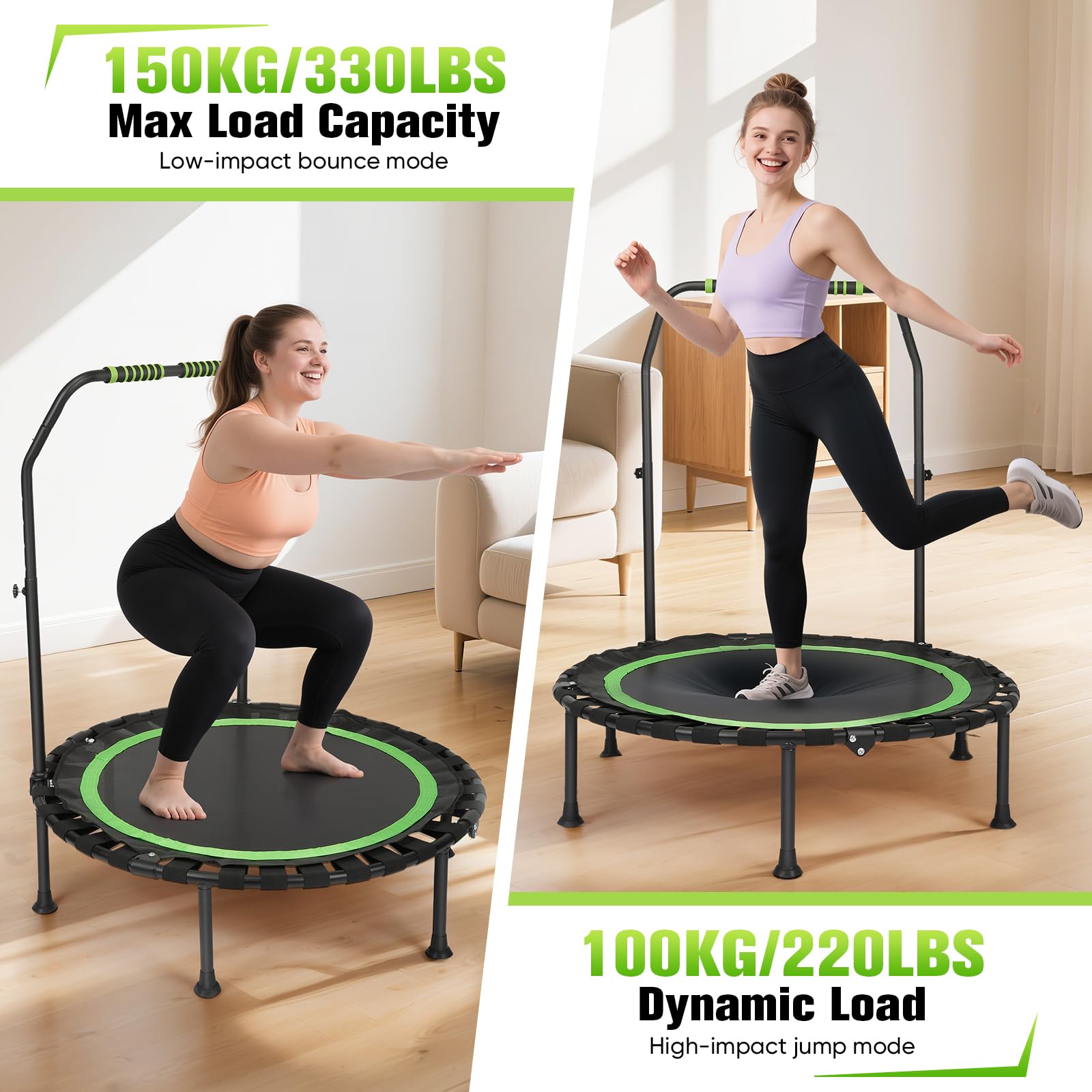 Fitness Indoor trampolino pieghevole senza installazione | Ø 101 cm, mini trampolino | portata 150 kg | stabile e silenzioso per adulti