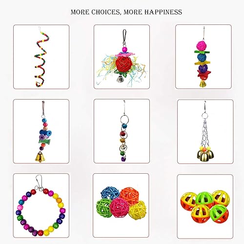 Miniatura 2 de kathson Paquete de 17 juguetes para pájaros, juguetes para masticar, campanas colgantes, pájaros jaulas, juguetes coloridos para periquitos