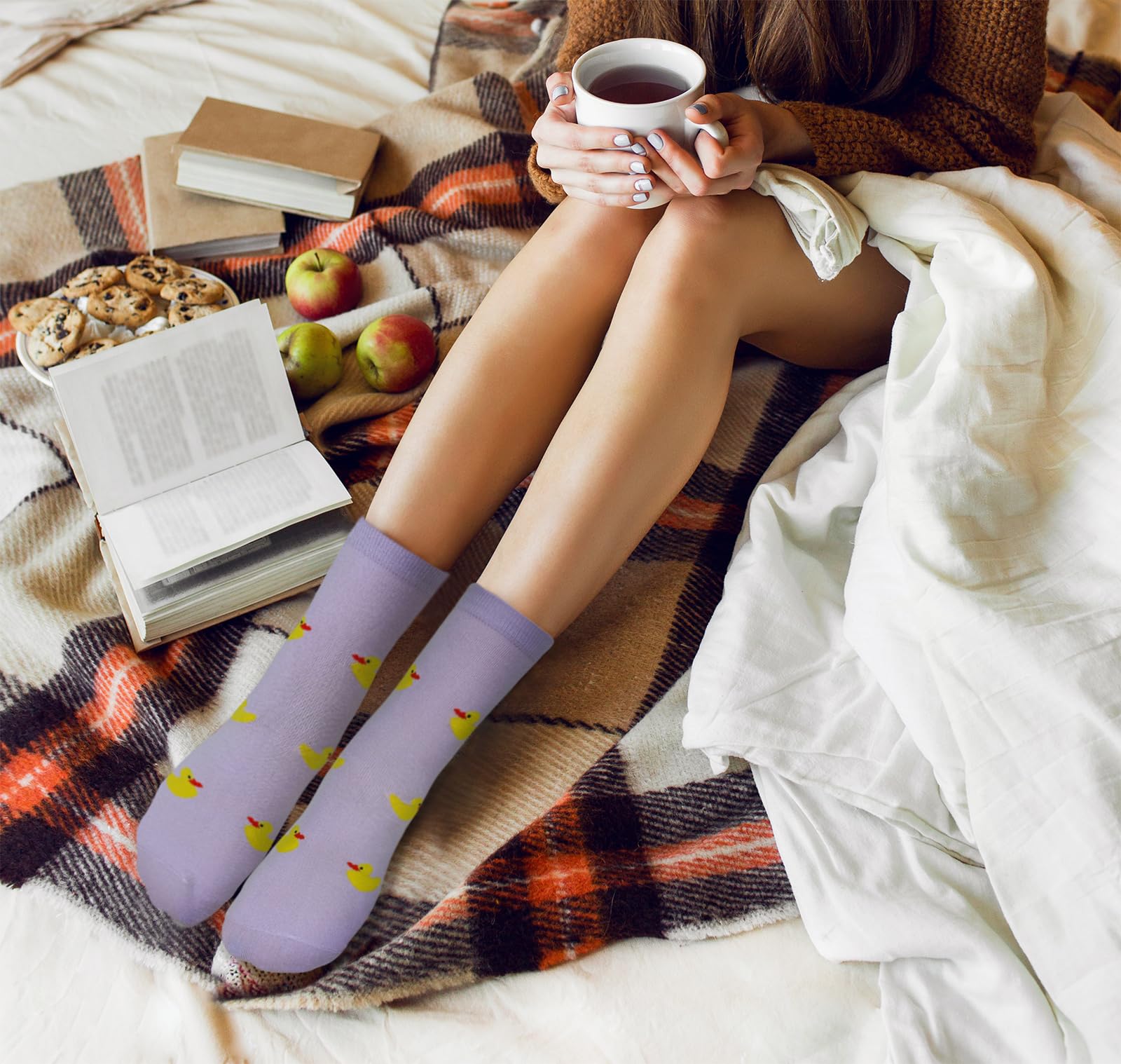 KONY Paquete de 5 calcetines de algodón para mujer, diseño de gato, perro, pato, novedoso, divertido, calcetines de regalo, talla 6-9