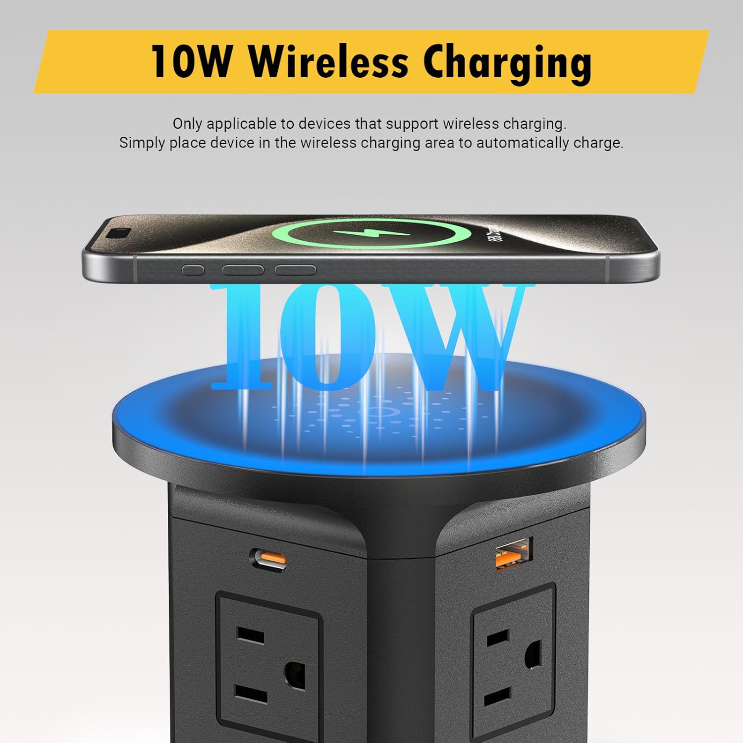Kungfuking Pop Up Outlet for Countertop Kitchen, 65W USB C Wireless Counter Top Electrical Power Outlet, 15A/1875W Receptacle Charging Station Recessed Popup Plugs for Island Conference Table Office