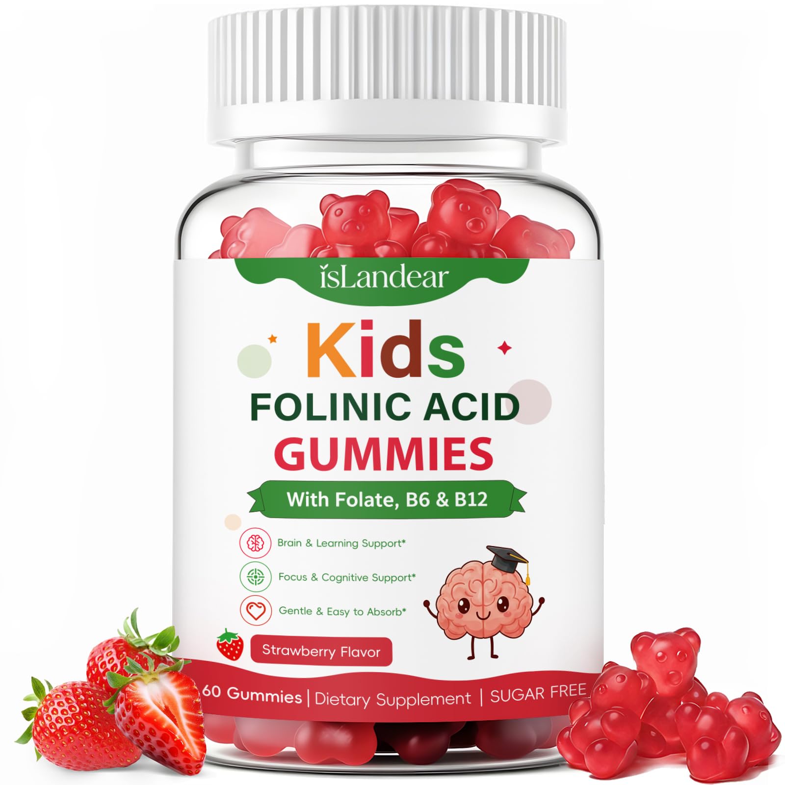 Folinic Acid Gummies for Kids, 1000 mcg DFE, Sugar Free, 60 Count