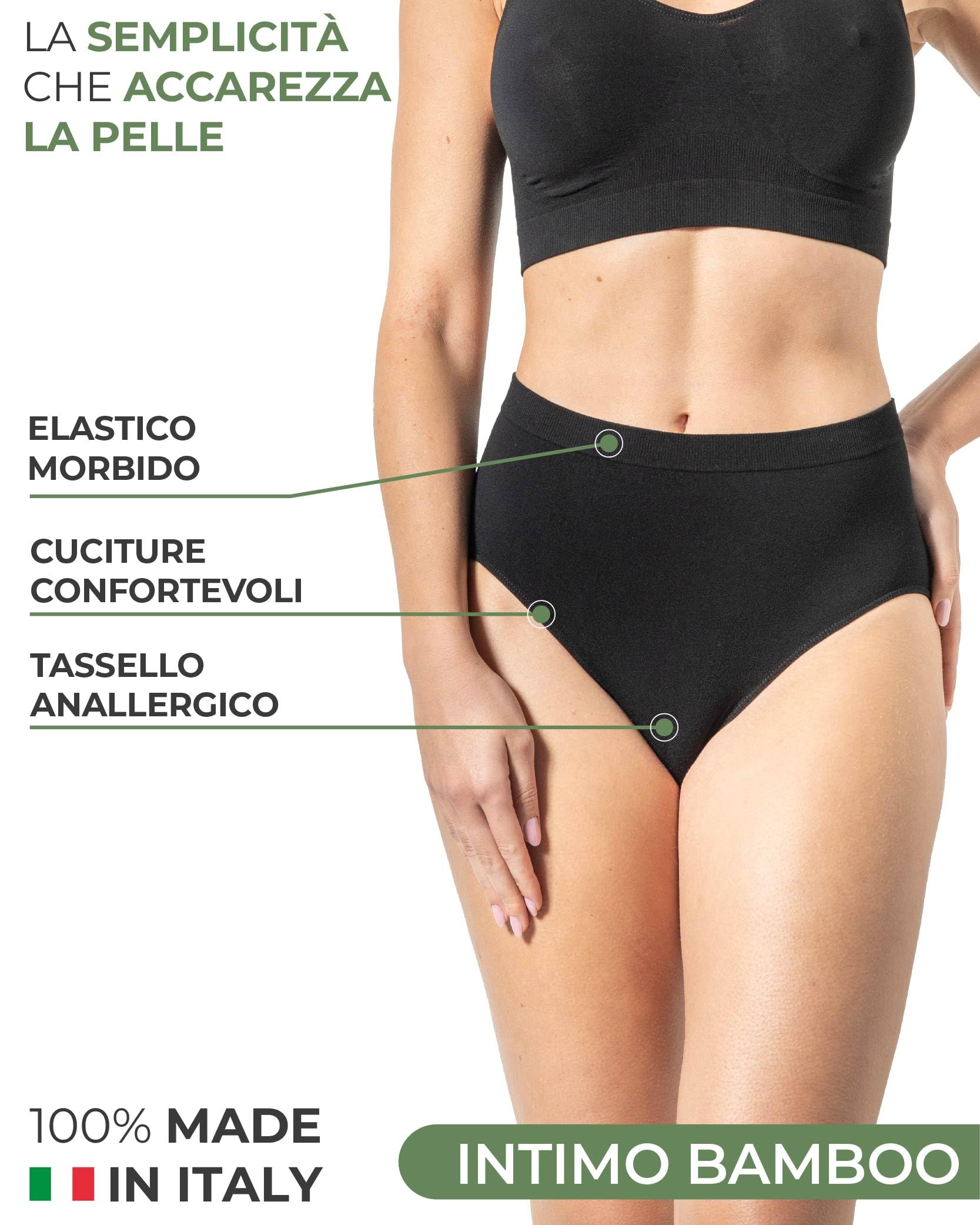 Risalti Slip Donna Bamboo Vita Alta Senza Cuciture 3 Pz - Mutande Donna Seamless Elasticizzate in Viscosa di Bamboo, Intimo Donna Traspirante Ipoallergenico, Comode e Morbide - Made in Italy