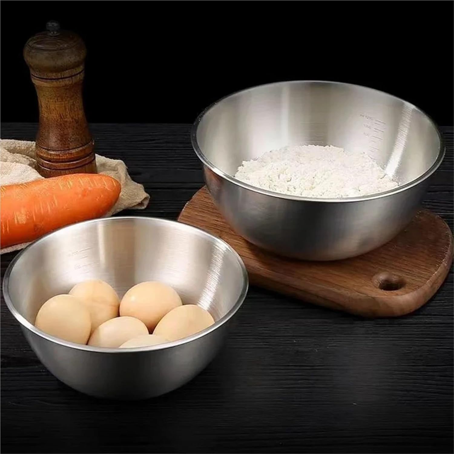 Stainless Steel Mixing Bowl 3 Pcs 304 Stainless Steel Bowls Set Salad Bowls with Scale Egg Mixer Bowl Kitchen Food Mixing Bowls for Storage