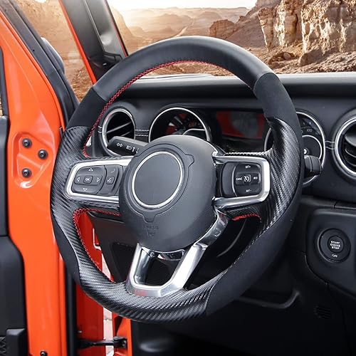 Miniatura 6 de Funda para volante cosida a mano, gamuza negrafibra de carbono mate, accesorios de protección interior para Jeep Wrangle 2018-2022 Jeep Gladiator