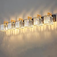 Vista 24 de Moderna lámpara de cristal para tocador/pared de baño, de 6 luces, con acabado de latón cepillado color dorado