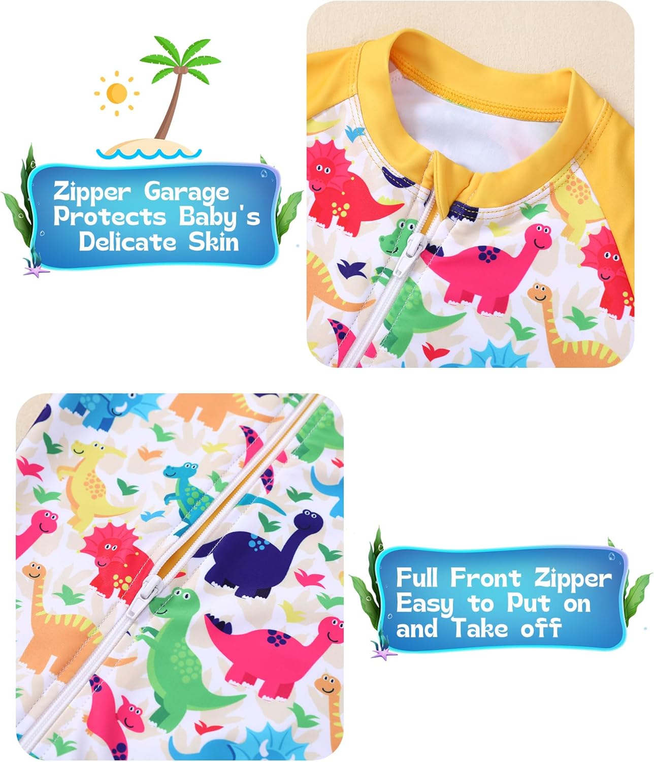 Baby Boy Swimsuit One Piece Long Sleeve Zipper Bathing Suit UPF 50+ Sun Protection Rashguard Swimwear 0-24 Months - Image 3