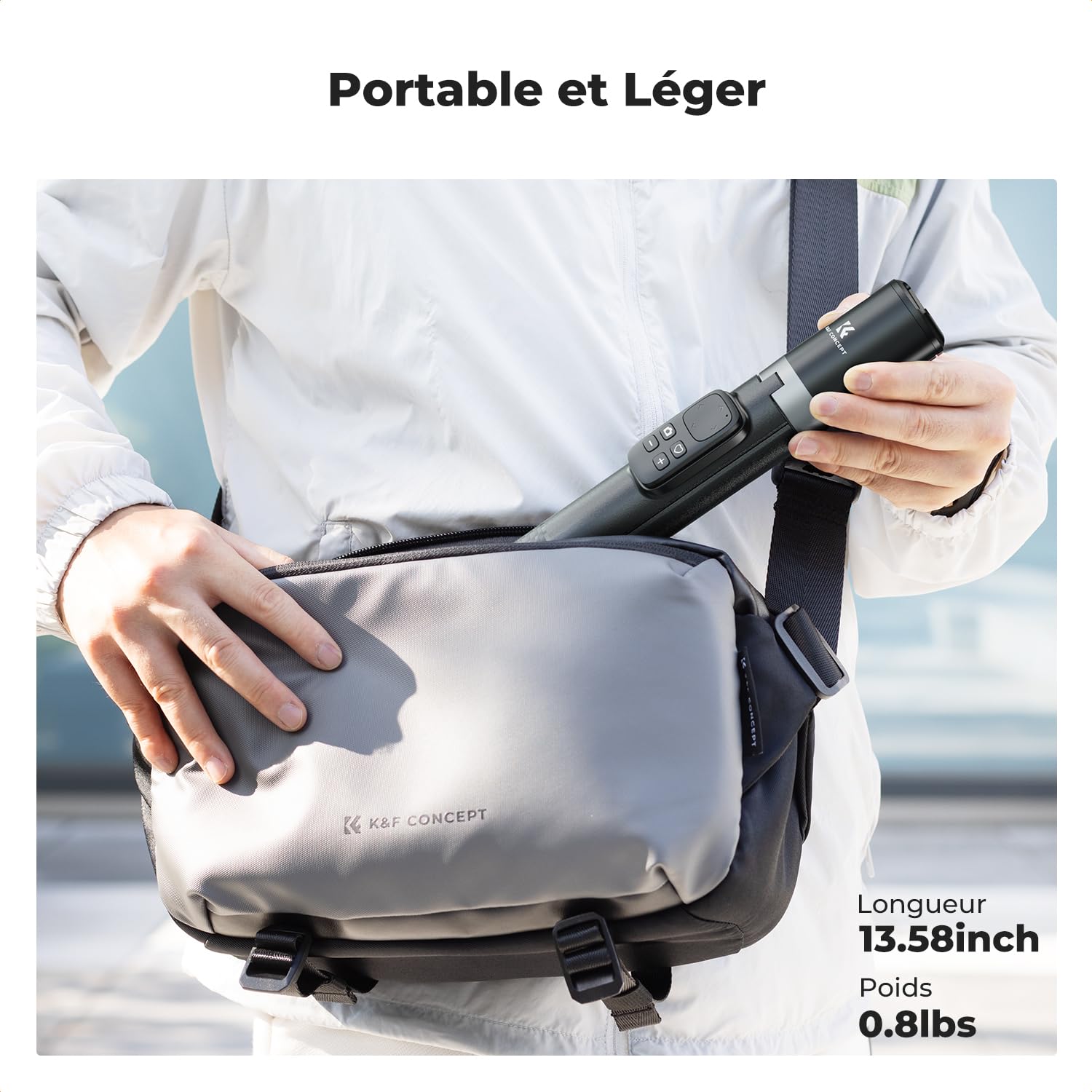 K&F CONCEPT 175cm Perche à Selfie Auto-Ouvert,Selfie Stick Trépied avec Télécommande Bluetooth & Griffe Froide, 360° Rotation, Trépied Smartphone Portable pour Voyages, Vloggers, iPhone/Samsung, Noir