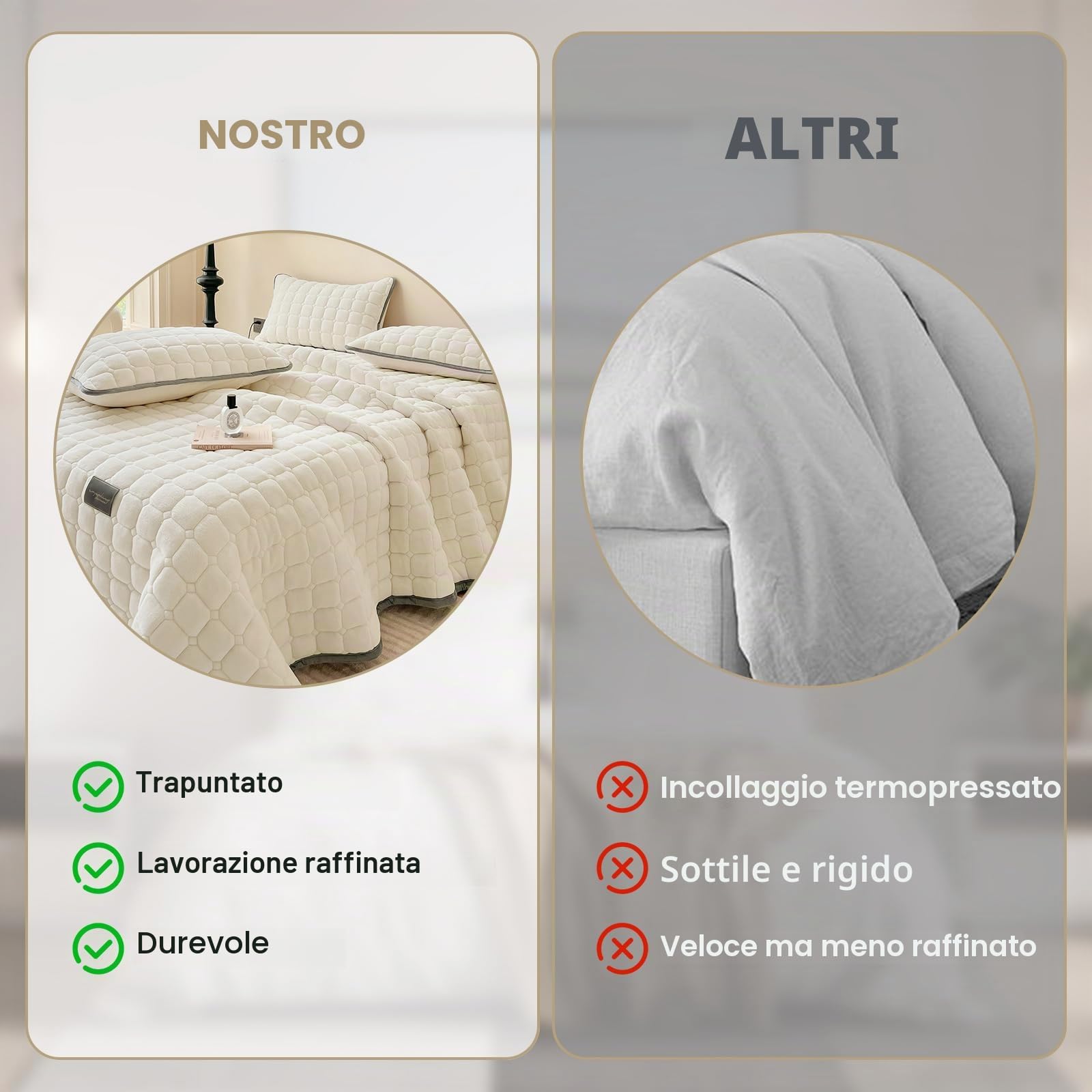 SHANNA Extra Grande Trapunta Copriletto: Copriletto in Velluto di Latte Morbido Coperta Ipoallergenica Ideale come Copriletto 230 X 250 cm con 2 Federe Assortite 50 X 70 cm (Beige)