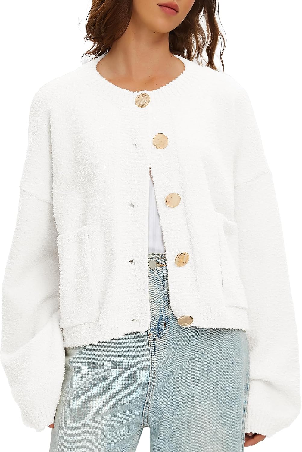 Beaully Women's Cardigan Sweaters Fuzzy Knit Long Sleeve Button Up Outwear Casual Warm Fall Jackets Coats