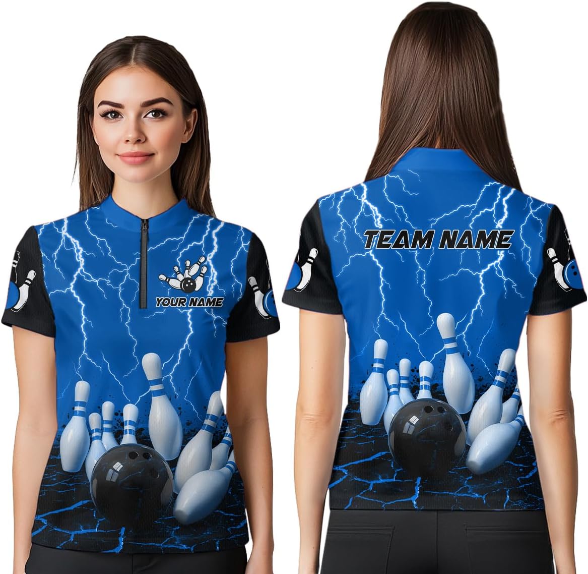 Thunder Lightning Lava Bowling Shirt for Men Women Custom Team Bowling Jerseys Bowling Polo Shirts & Bowling 1/4 Zip Shirts