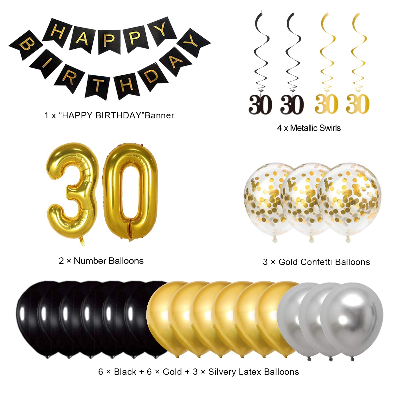 Striscione decorativa per 30 compleanni, 30 pezzi, colore