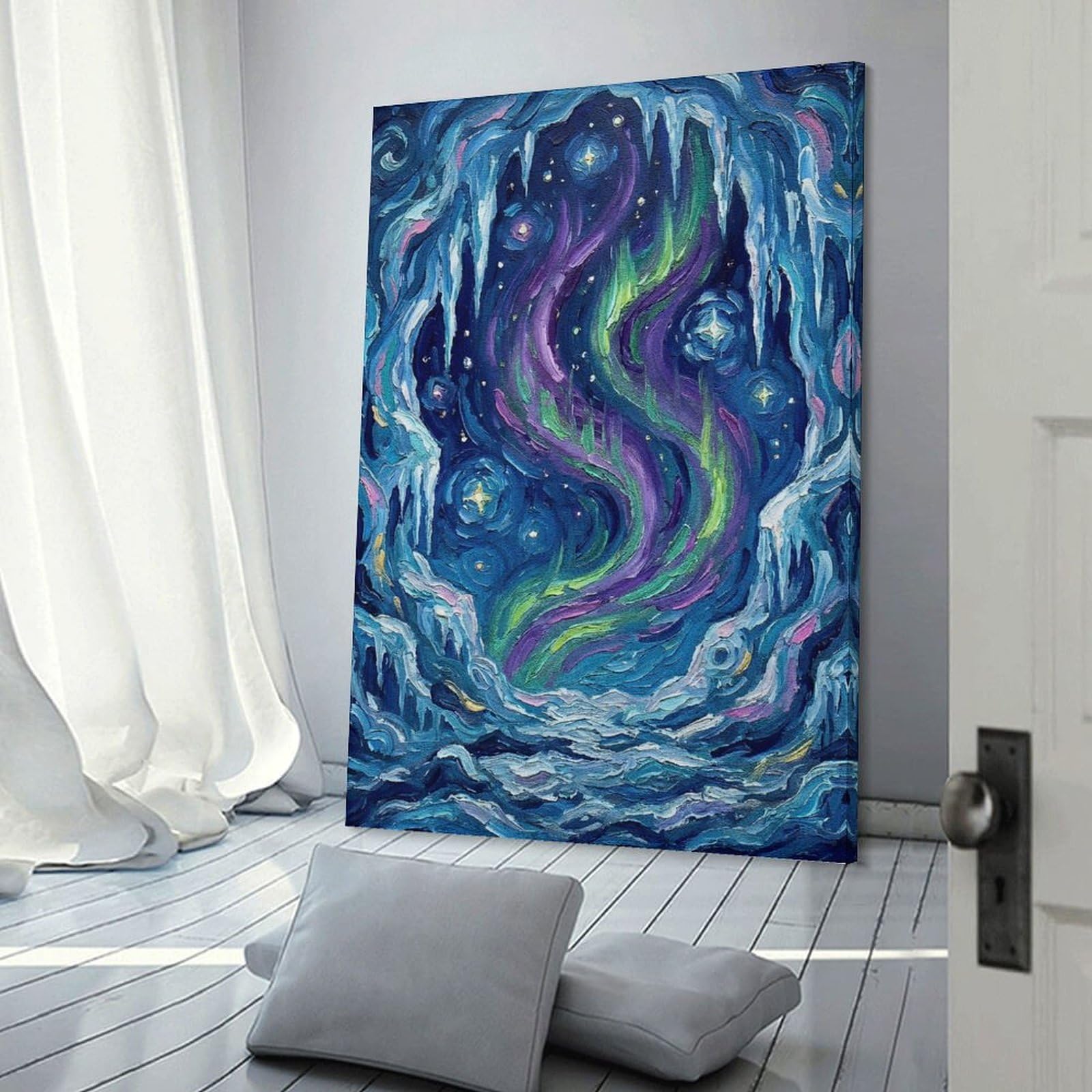 Junmoney Aurora Borealis Ice Cave Painting Canvas Wall Art, 12x18inch(30x45cm), for Living Room, Bedroom, Office Or Hallway, Versatile Wall Decor for Many Rooms