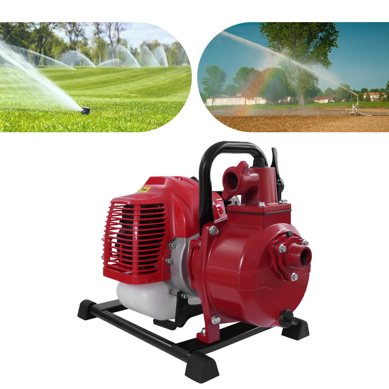 Pompe à Eau 2 Temps Essence Pompe De Jardin 1.7HP 43CC Avec Tuyau Et Entonnoir 8500rpm Pompe De Bassin 10m³/h,Pour Jardin, Usine D'eau, Mine, Usine