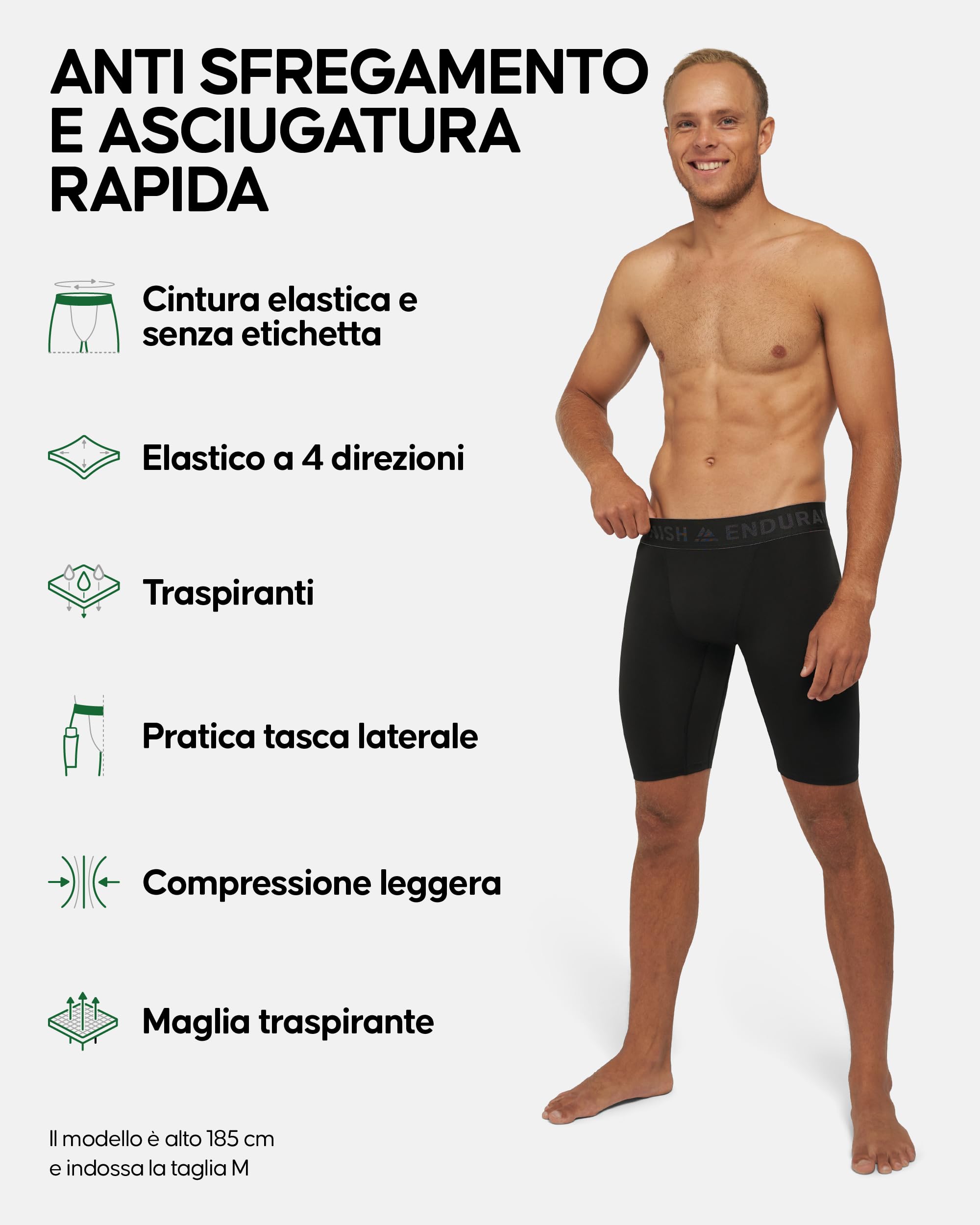 DANISH ENDURANCE Pantaloncini a Compressione, Shorts, Traspiranti e Quick Dry, con Tasca, da Uomo, 2 Paia
