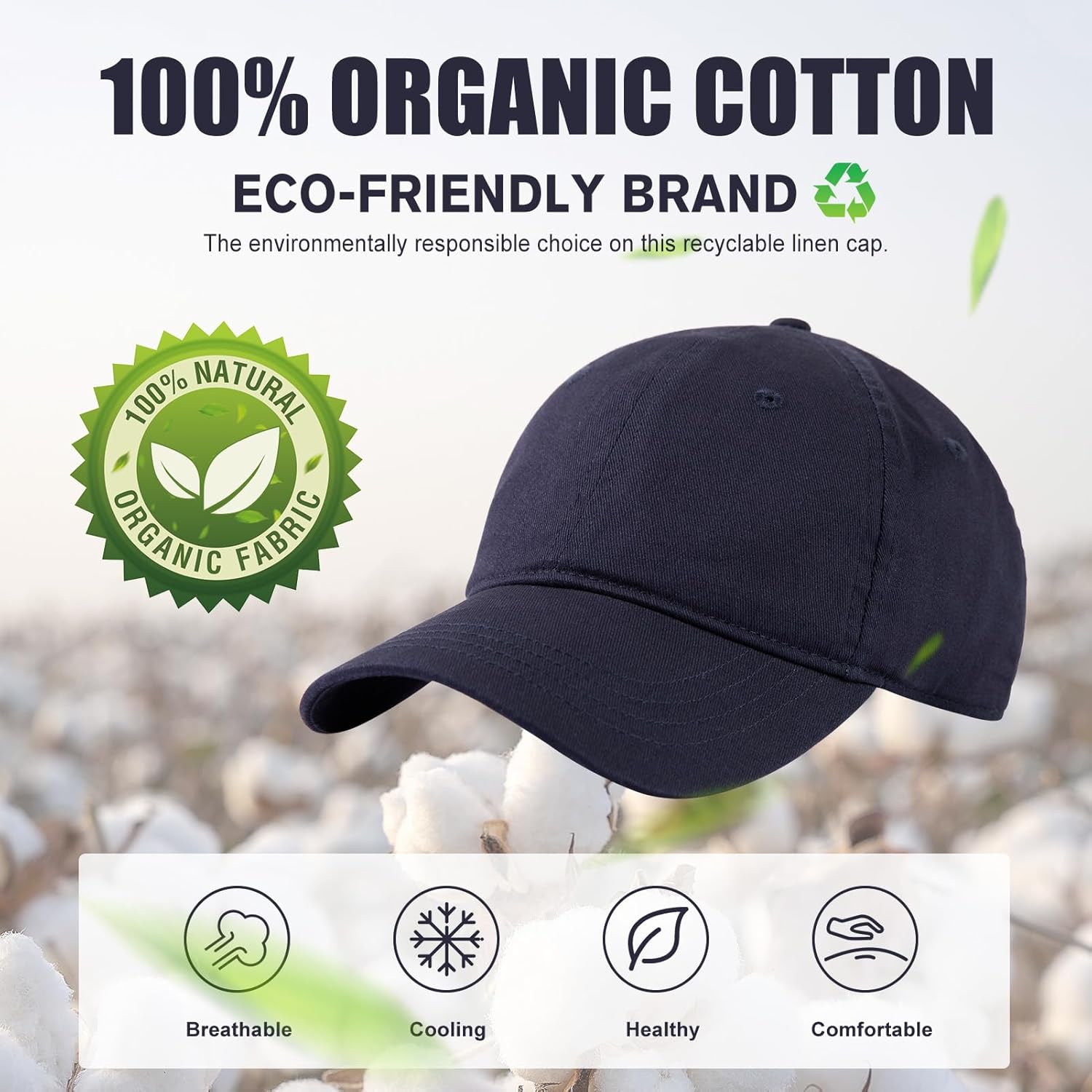 TOP-EX Unstructured 100% Organic Cotton Oversized XL XXL Cooling UPF50+ Baseball Caps Big Head - Image 4