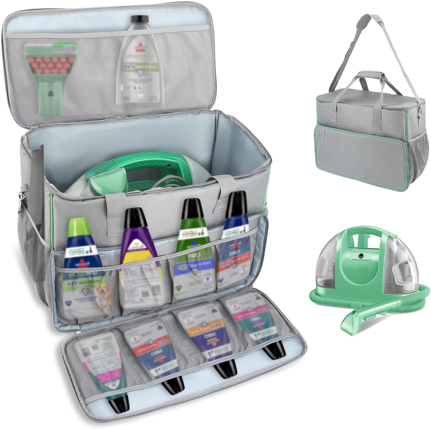 Carry Bag for Bissell Little Green Machine 1400B, Large Storage Bag Carrying Case for Bissell Carpet Cleaner, Car Vacuum Attachments Cleaning Tools Organizer, Cleaner Solution Pocke, Grey(Bag Only)