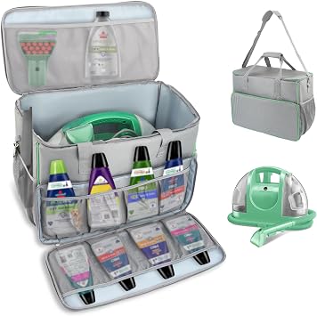 Carry Bag for Bissell Little Green Machine 1400B, Large Storage Carrying Case with Mesh Pockets, Zippered Front Pocket, Shoulder Strap, Gray