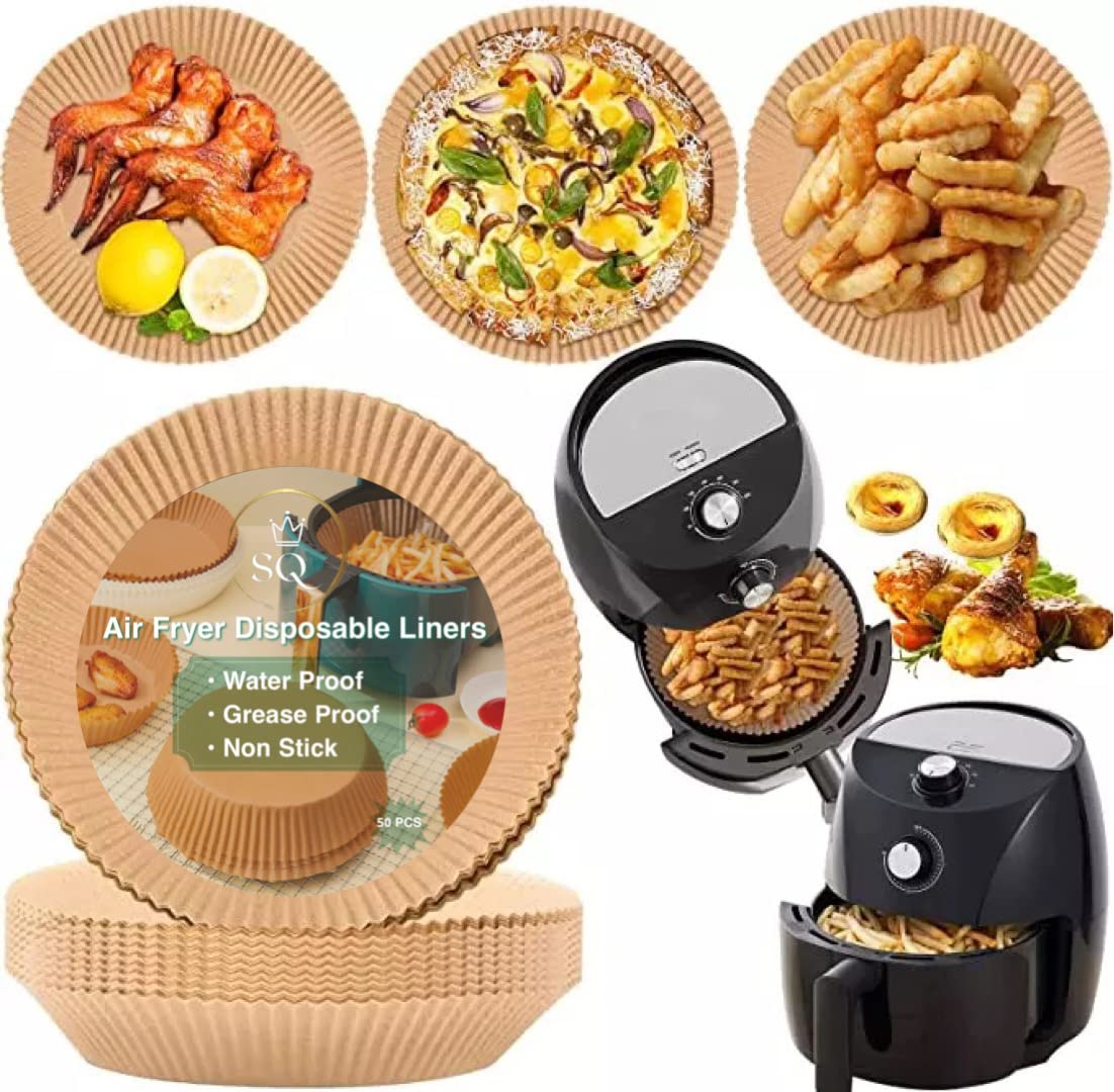 Air Fryer Disposable Paper Liner, Non Stick Round Parchment Sheets For Air Fryer Baking Pan, Baking Roasting Microwave (50/100 PCS), Brown, 7.9 X 6.3 X 1.8