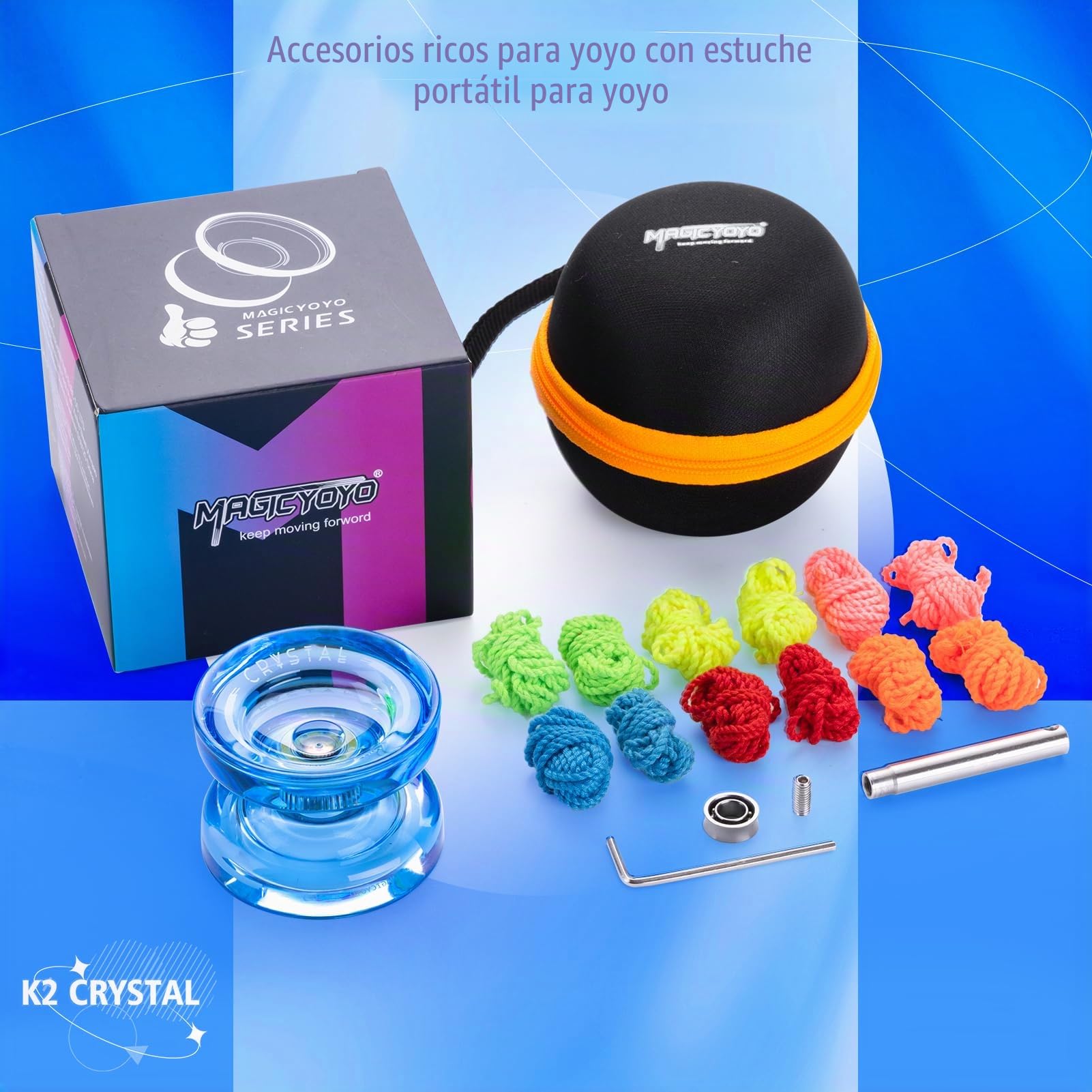 YOYO Niños Yoyo reactivo K2 Plus, Doble Uso Yo-yo para Principiante, con rodamiento KK de reemplazo para Jugadores avanzados intermedios, removedor de rodamiento, Bolsa, 5 Cuerdas Yoyo (Azul)