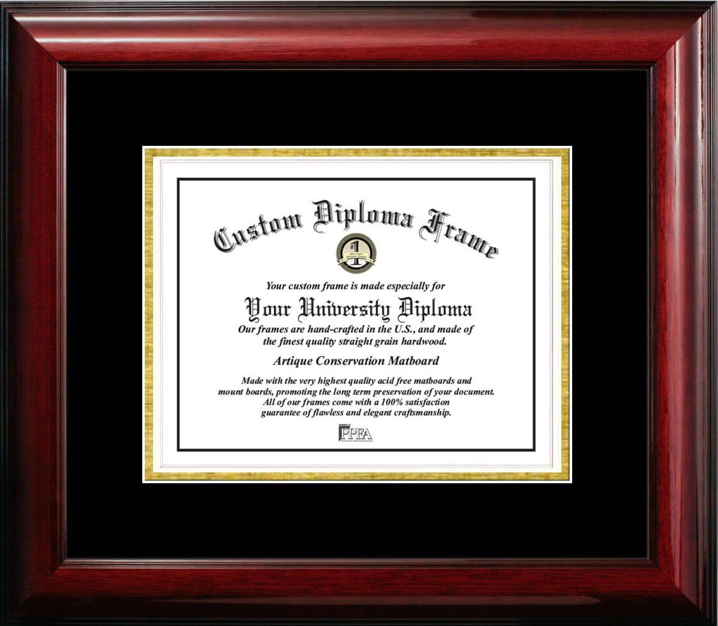 Campus Images Classic Certificate Frame – 8.5 x 11 Inches, Mahogany Wood with Black & Gold Mats, UV-Protected Glass, Wall-Mount Ready