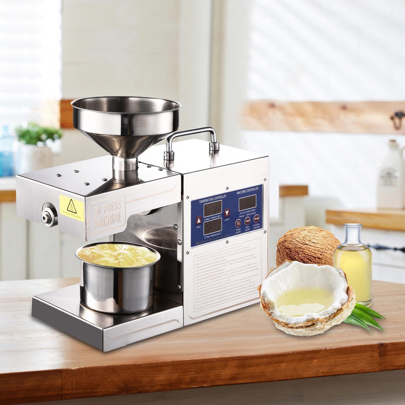 Oil Press Machine 820w, 110V Home Automatic Oil Press Extractor, Steel Stainless Electric Hot Press Oil Expeller with LCD Diplays for Groundnut Sesame Coconuts Soybean