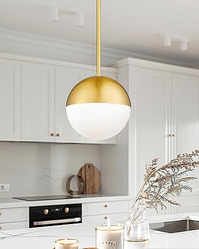Miniatura 9 de LMS Iluminación colgante moderna con globo dorado, lámpara colgante de mediados de siglo, lámpara colgante de una lámpara para isla de cocina