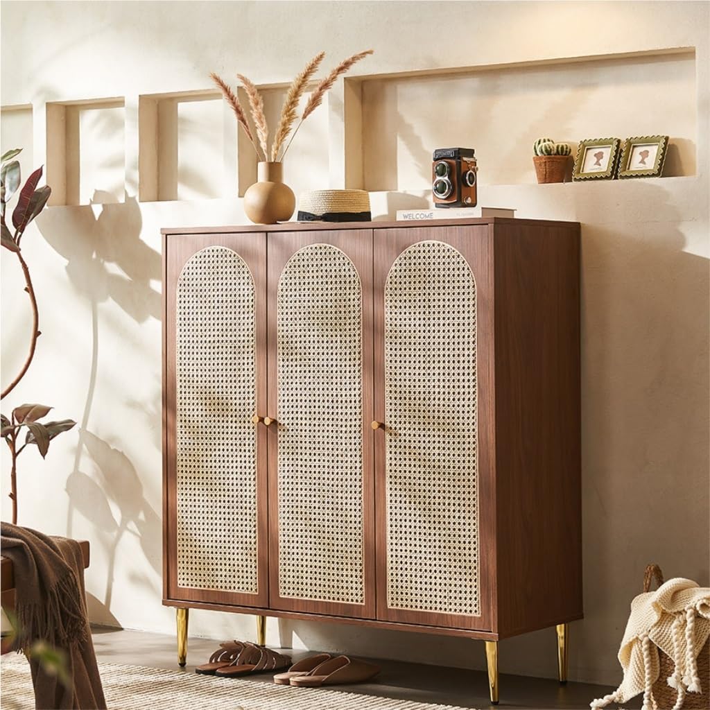 Sideboard Haushalts-Aufbewahrungsschrank Küche Massivholz-Sideboard Wohnzimmer-Eingangs-Schuhschrank Schwarz, Walnussfarbe Moderner Aufbewahrungsschrank,B 98 * 40 * 110cm