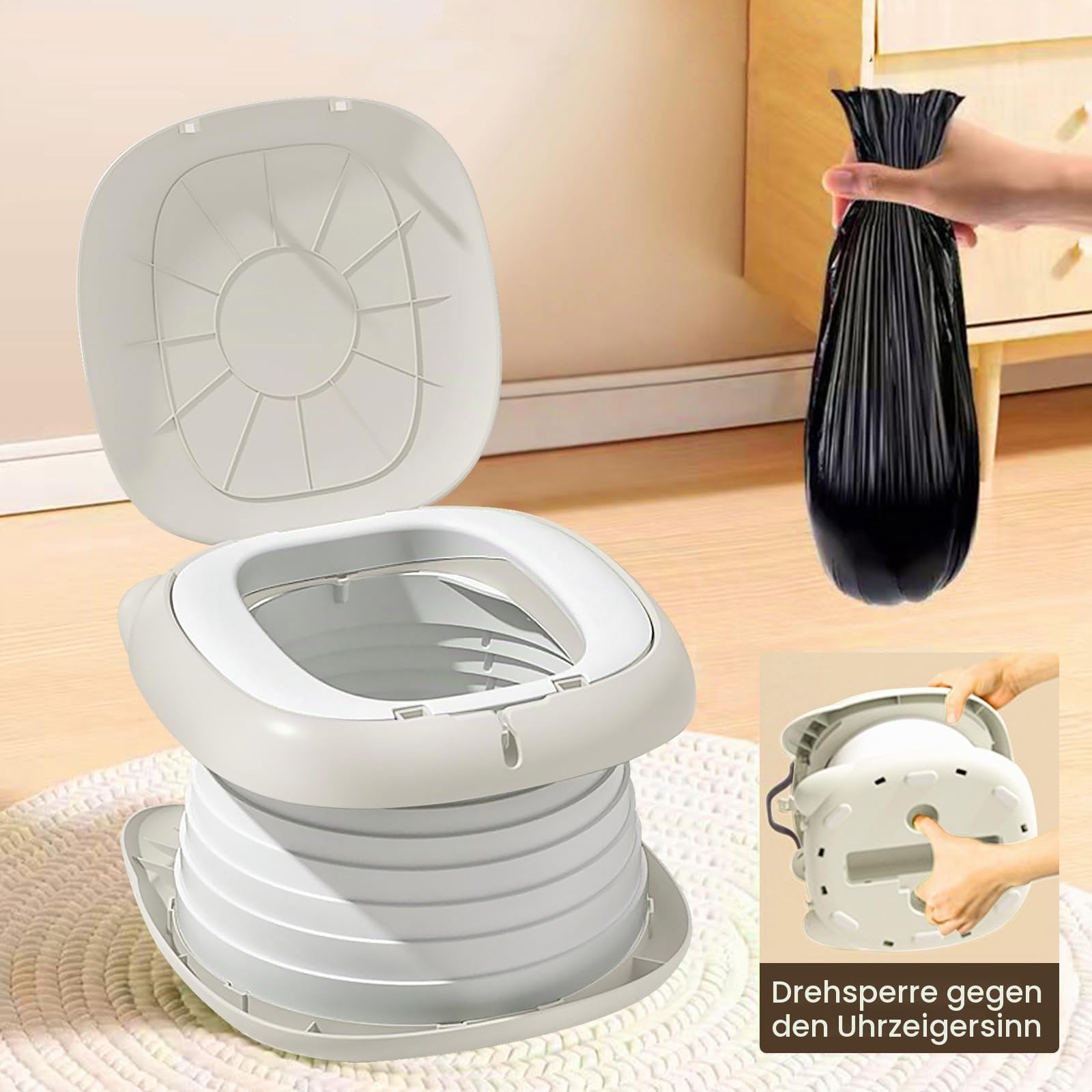 Faltbarer Toilettensitz für Kinder, Reisetöpfchen für Auto, Outdoor & Indoor, Praktisch für Camping & Unterwegs, Kompakt und Tragbar Kinder Klapptoilette rosa (Hochwertiges Grau)
