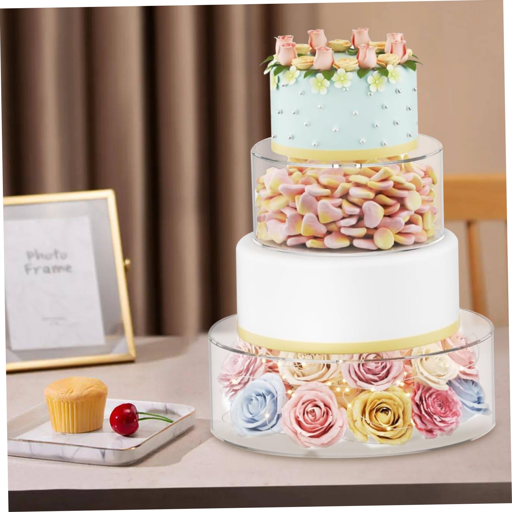 SECFOU Alzatina per Torte Rotonda in Acrilico Coperchio, 1 Pz | Riutilizzabile e Lavabile, Design Semplice Decorativo, per Compleanni e Matrimoni