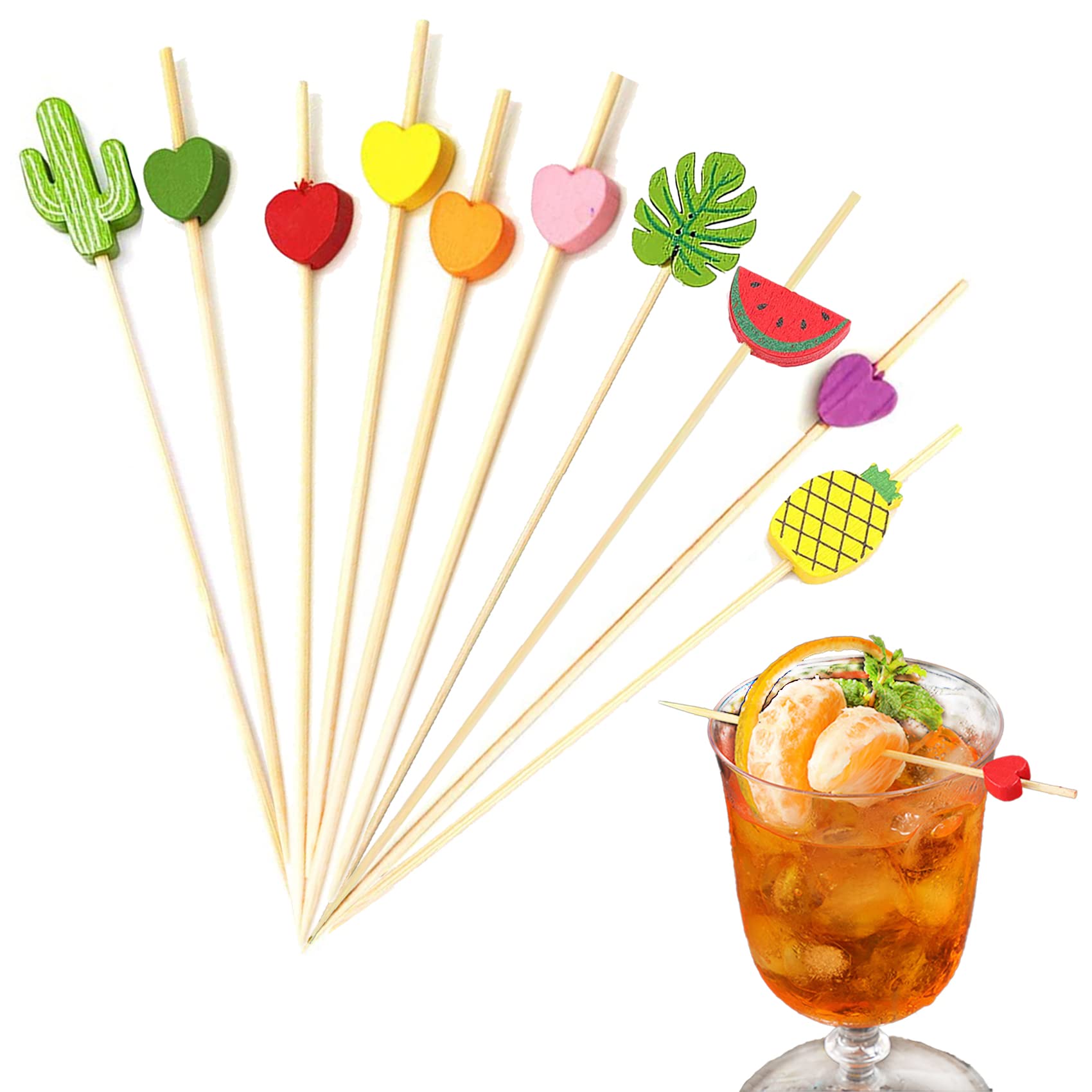 Lot De 100 Piques Cocktail En Bois De Bambou - 12 Cm, Décoratifs, Pour Apéritif, Mariage, Buffet, Barbecue, Fingerfood