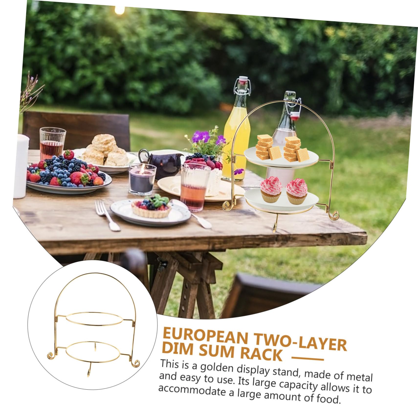 ULTECHNOVO Vassoio Dolci Alzatina per Torte Doppia a 2 Livelli in Metallo Dorato, Staccabile, per Esporre Cupcake e Dolci in Feste e Pasticcerie