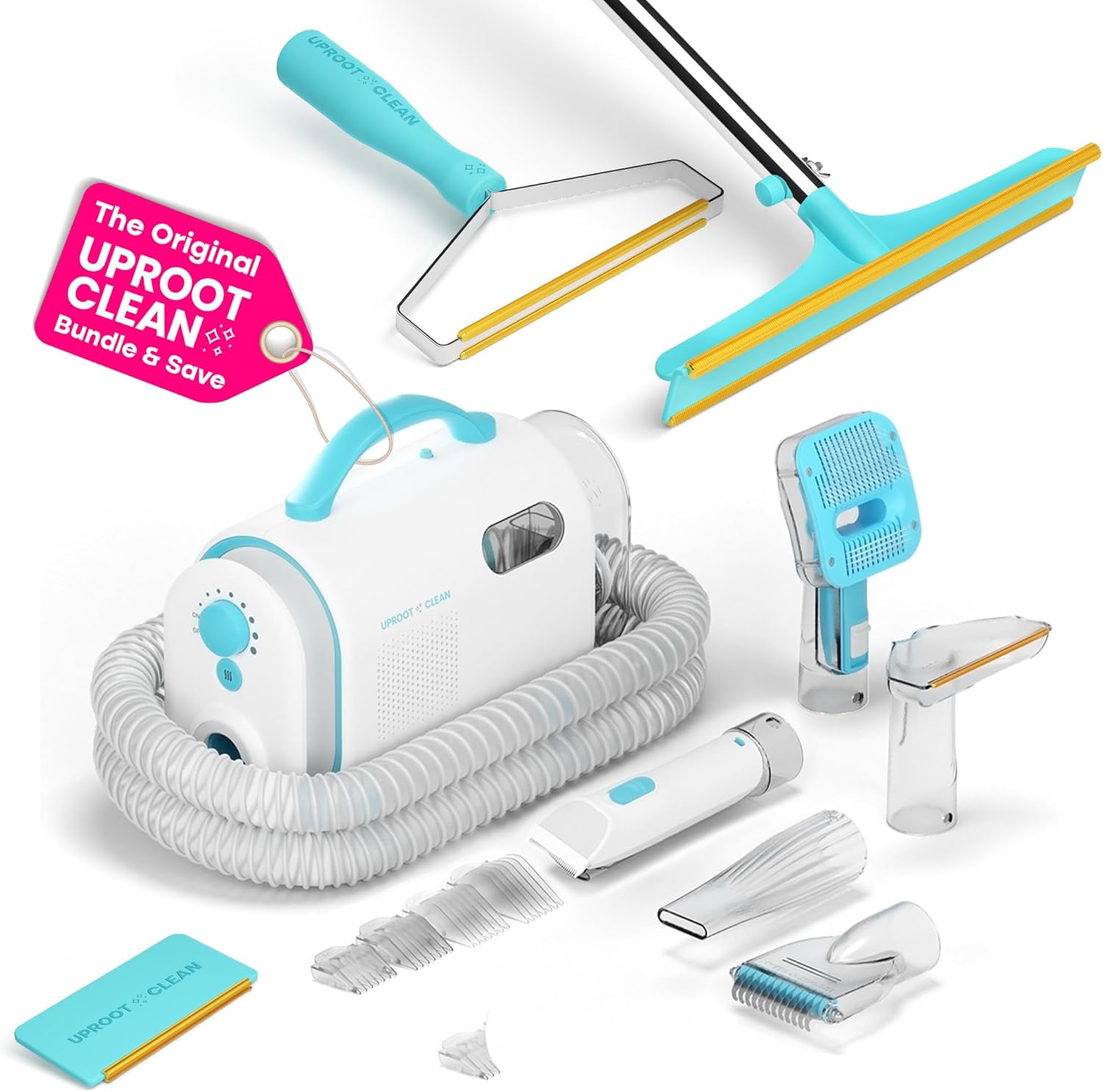 Uproot Clean Pet Grooming Vacuum Kit + Mini, Xtra, & Pro Pet Hair Remover Set: Ultra-Quiet Cat & Dog Hair Vacuum Groomer Meets 3 Uproot Cleaner Sizes - Complete at-Home Fur Control & Grooming