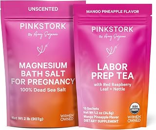Pink Stork Pregnancy 3rd & 4th Trimester Essentials | Magnesium Bath Soak & Labor Prep Tea | Red Raspberry Leaf | Gentle Labor & Postpartum Recovery Support