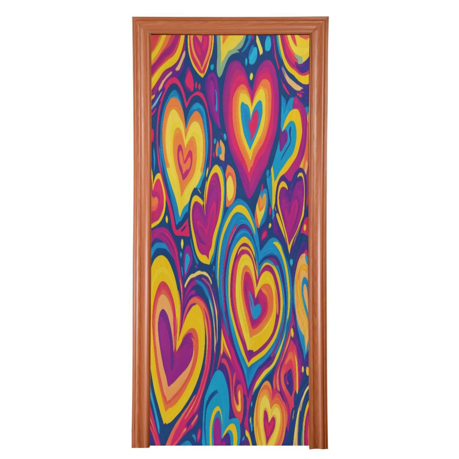 FLildon Colorful Hearts Valentine's Day Door Cover Decoration, Party Accessory Porch Decor for Festive Ornament Room Door Covers 32 x 79 Inch