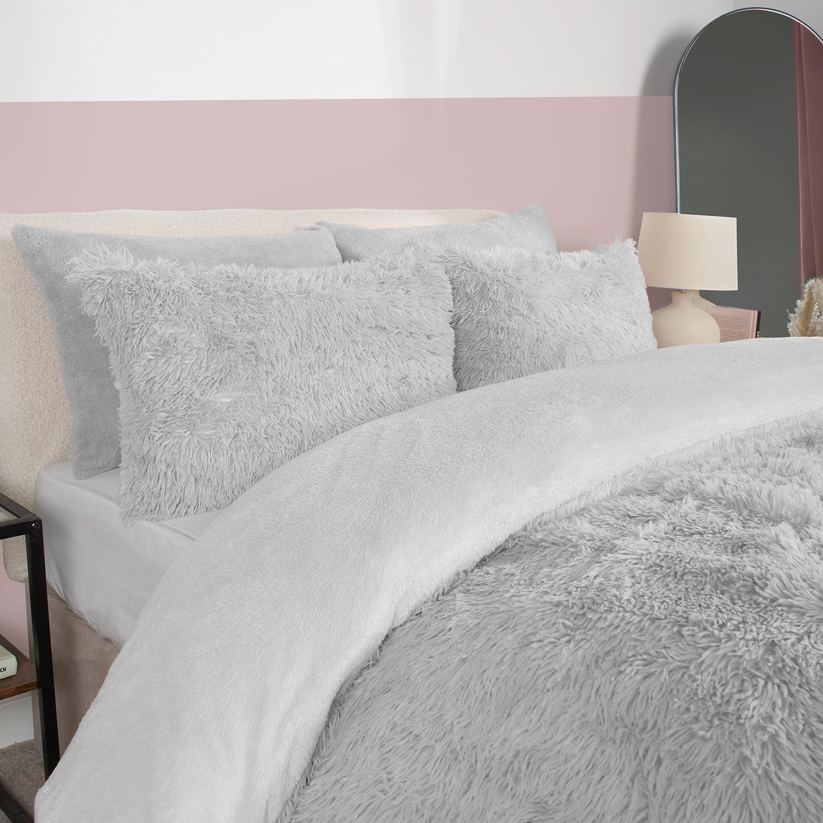 Ohs Silver Grey Single Duvet Cover Shaggy Teddy Fleece Duvet Reverse Fluffy Bedding Set Single Duvet Cover With Pillowcase Bear Fleece Warm Cosy Comfy