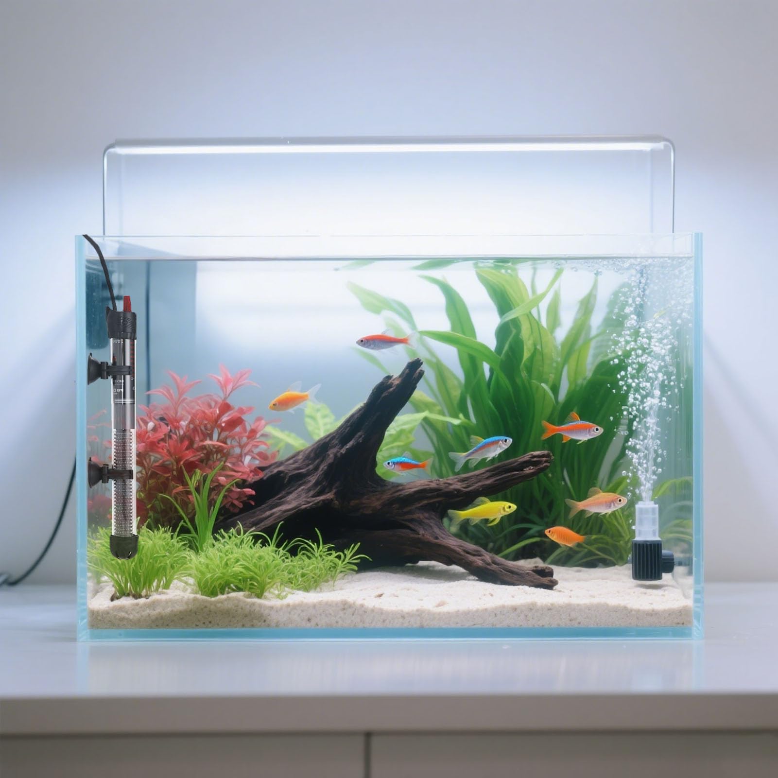 Ruikdly Grzejnik do akwarium, 200 l, 200 W, pręt grzejny do akwarium, regulowany grzejnik do akwarium z przyssawkami, wodoszczelny termostat, pręt grzejny do basenów z rybami i akwarium (220-240 V)