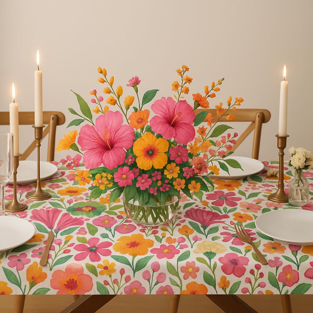 WWW.THROWPILLOW.IN Pink Floral Print Boho Printed Dining Table Cover Rectangle Shape 52"x 96", Anti Skid Table Cloth for 7 Feet Center Coffee Table|Living Room Diwali Decor 4