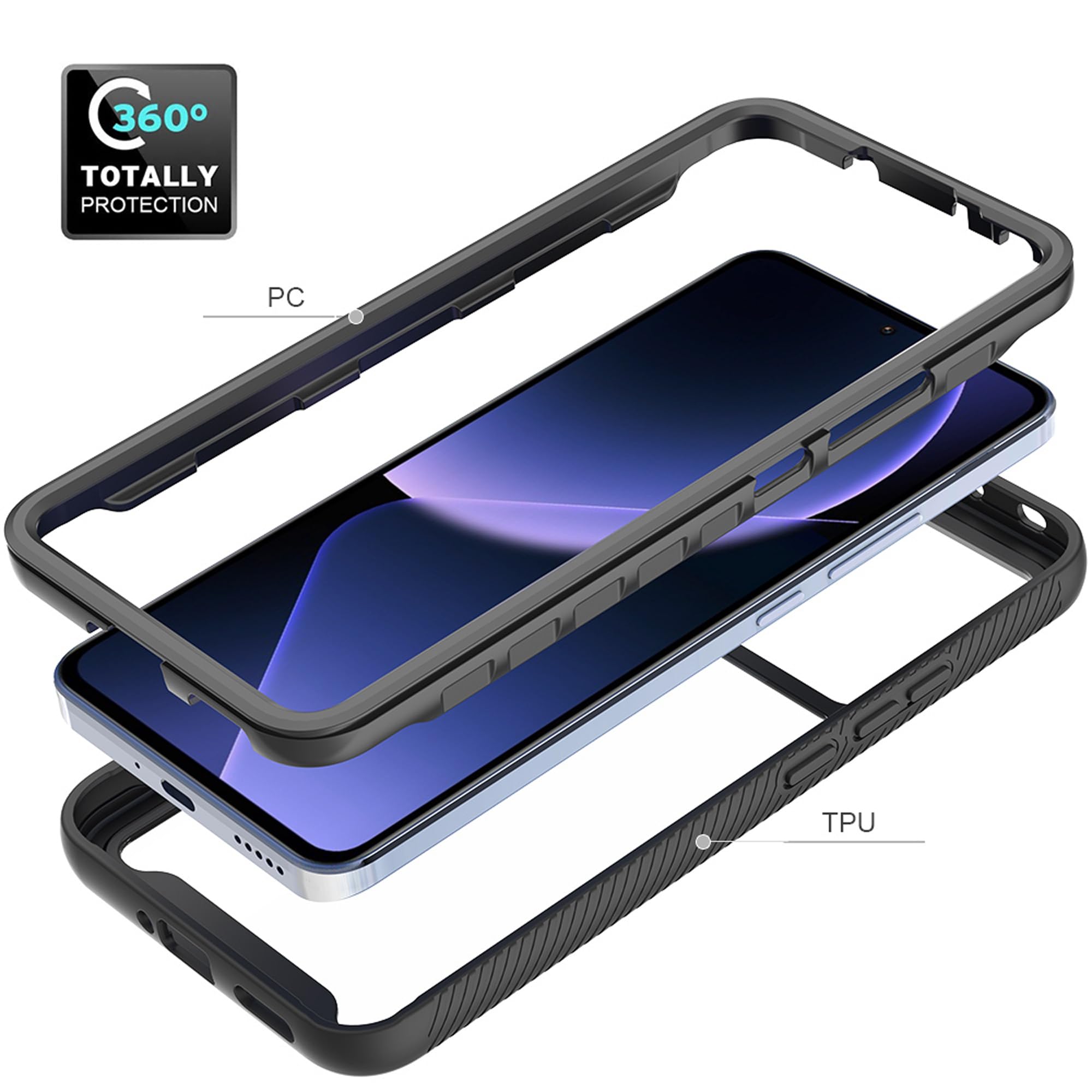 RonRun Cover Per Xiaomi 13T / 13T Pro – Custodia Antiurto In TPU Morbido Con Bordo Rialzato – Protezione Completa – Blu Scuro