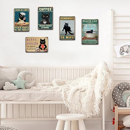 Miniatura 7 de Letrero de metal vintage con diseño de gato negro con texto en inglés Angels Don't Always Have Wings Sometimes They Have Whiskers, letreros