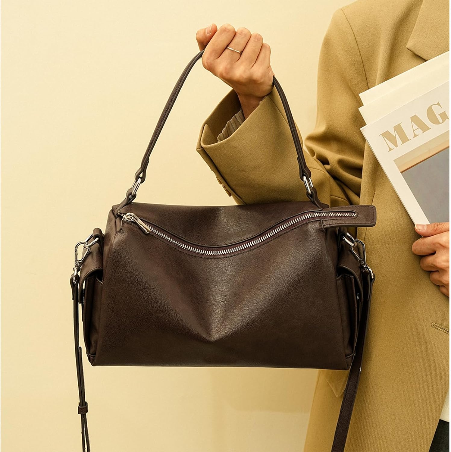 Structured Crossbody Bags,Top Handle Satchel Purses,Vegan Leather Handbags, Shoulder Clutch with Adjustable Strap for Lady