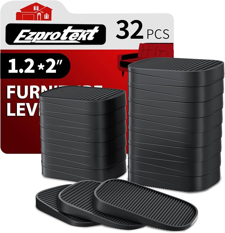 Ezprotekt 32 Pcs Black Silicone Furniture Leveling Shims Anti Wobble Pads