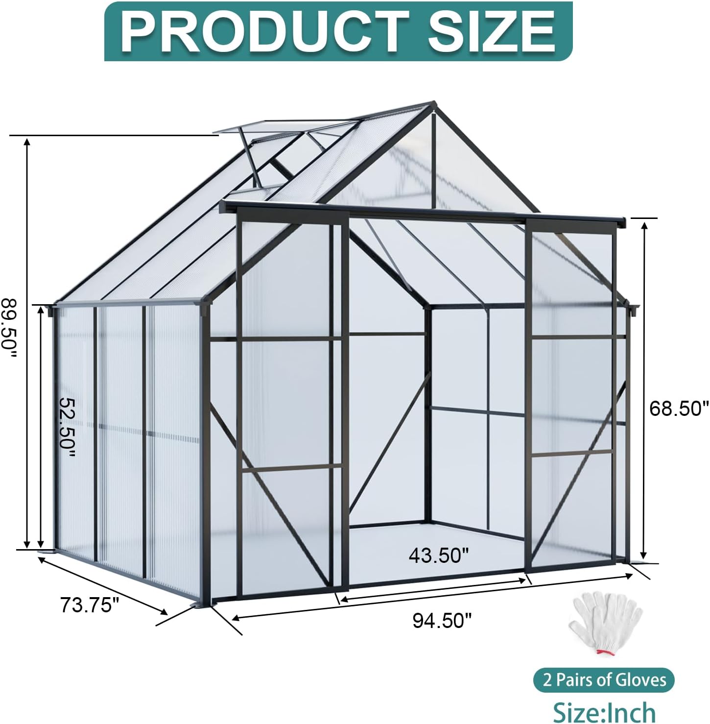 8x6 FT Polycarbonate Greenhouse, Aluminum Heavy Duty Walk-in Greenhouses Raised Base and Anchor for Outdoor Backyard in All Season (Black/Double Door)