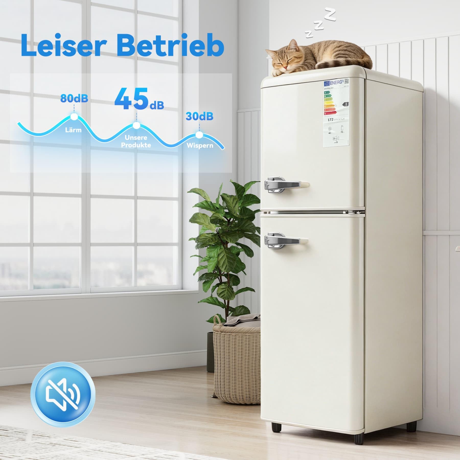 YEHTOKHOME Réfrigérateur à 2 portes,Petit Frigo,7 niveaux de réglage de la température,éclairage LED,étagères réglables,classe énergétique E,pour cuisine,salon et bureau (Blanc cassé, 112 L)
